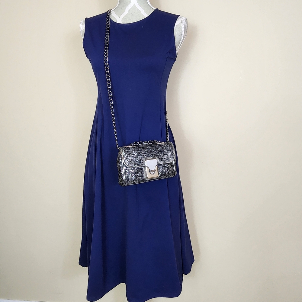 GUESS Metallic Black Woven Crossbody Flap Bag Turn Lock Chain Y2K Gothic Glam